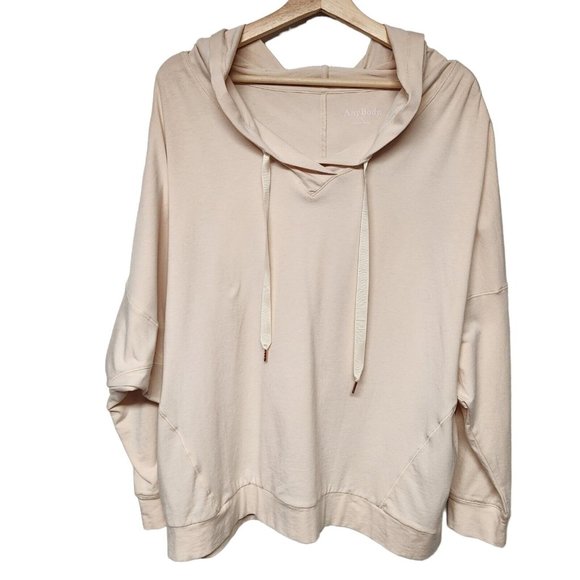 AnyBody Tops - AnyBody Soft Cozy Knit Luxe V-Neck Hooded Pullover Large Pearl NWOT A377767